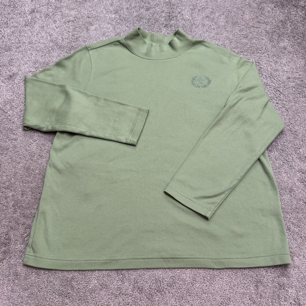 Blair Mock Neck Long Sleeve Embroidered Fleur-de-lis Soft Top Womens Large Green